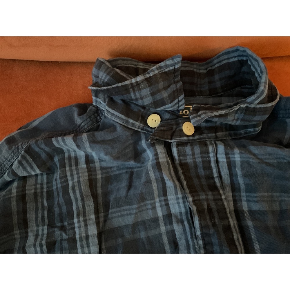 Polo Ralph Lauren Mens Large Blue Plaid Silk Linen Button Down Shirt Pockets - Picture 4 of 6